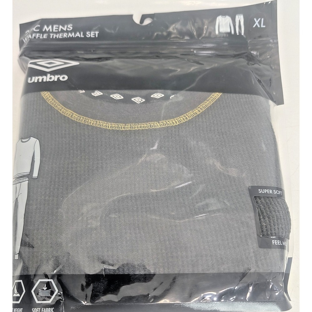 Umbro Men's Waffle Thermal Base Layer 2pc Set - SIZE XL in Charcoal